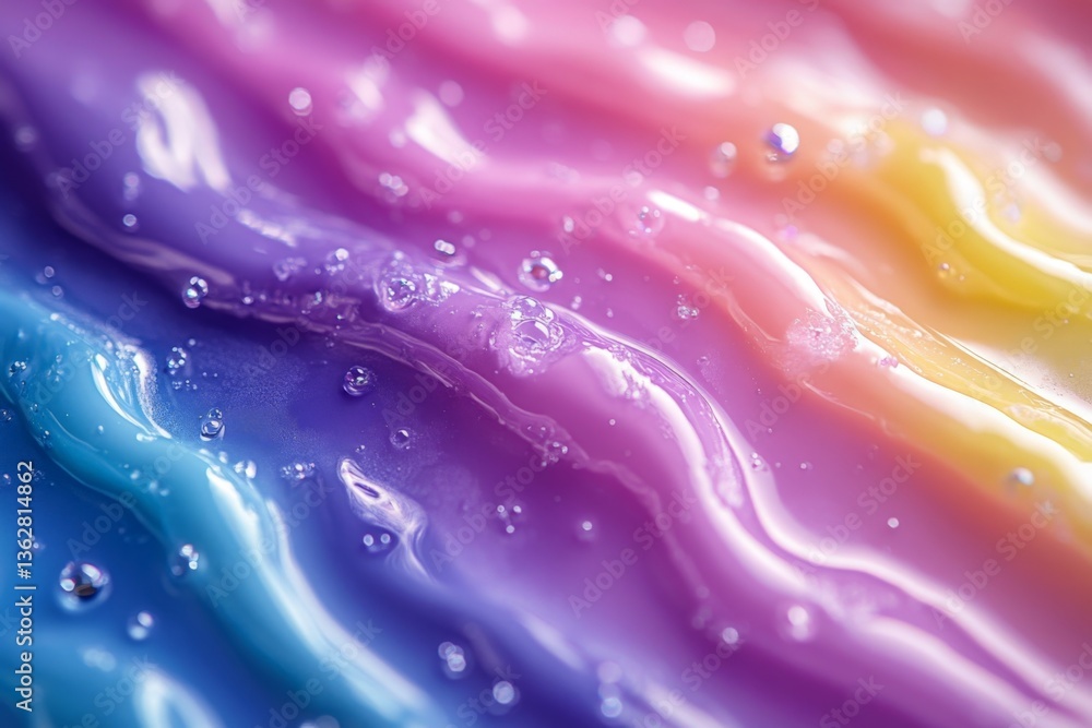 Poster colorful waves of liquid with bubbles create a vibrant texture in soft pastel shades at a close dist