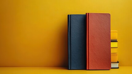 Chequered Notebooks on Yellow Background for Office and Stationery Design