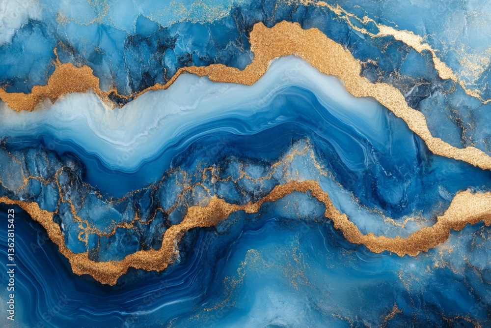 Aufkleber stunning blue and gold abstract design featuring fluid patterns and elegant swirls