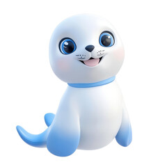 Blue Seal Cartoon: Cheerful Sea Lion with Big Eyes - Funny, Cute