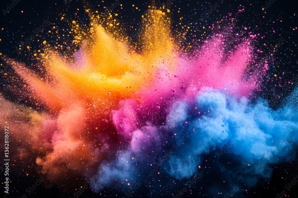 Poster Colorful powder explosion creates dynamic visual impact in a creative artistic display