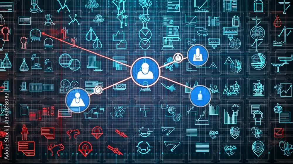 Aufkleber medical health icons interconnected with digital design elements generative ai