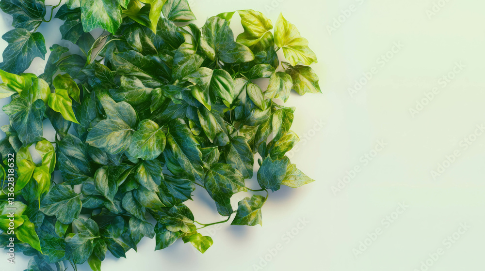 Poster lush ivy branch against neutral background for nature concept design