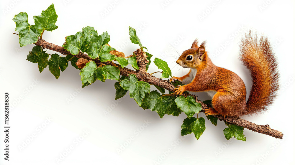 Poster realistic ivy branch with squirrel in natural setting for wildlife enthusiasts and nature design