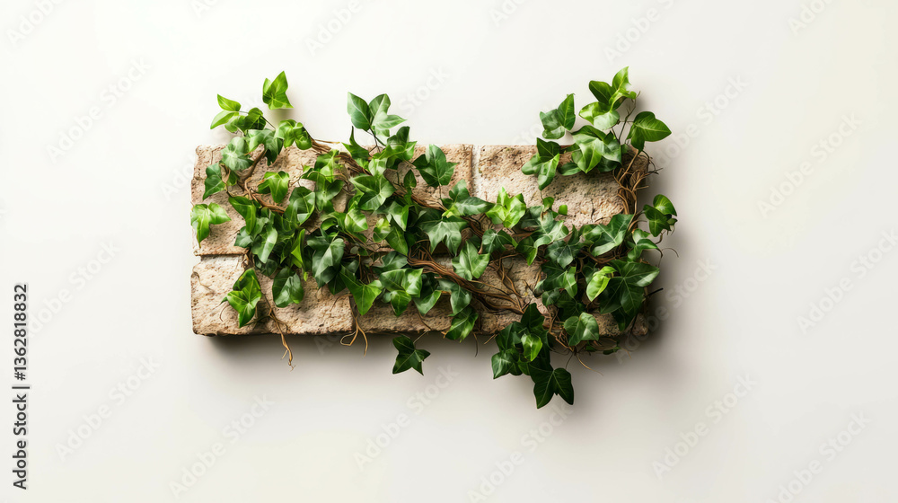 Poster realistic ivy branch with aerial roots on stone surface - nature and botany