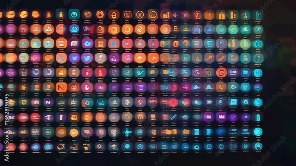 Poster collection of vibrant icons on a colorful background sheet generative ai