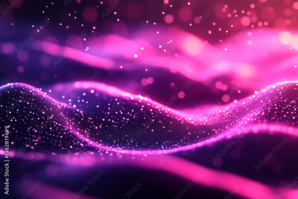 Poster Light patterns create vibrant waves of color and texture in an abstract digital artwork set against a dark background