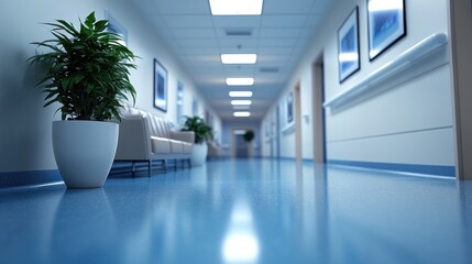Obraz premium Serene Hospital Corridor: A Modern Healthcare Interior