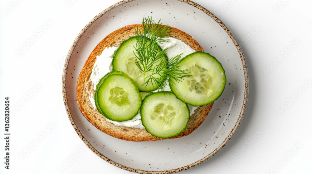 Poster fresh kiwi and cucumber sandwich with cream cheese garnish on plate
