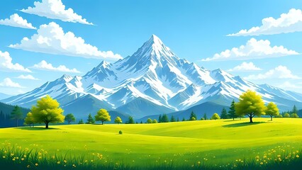 summer landscape with mountains cartoon illustration background 