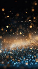 Obraz premium Shimmering golden and blue particles create a captivating visual effect against a dark background during a festive celebration
