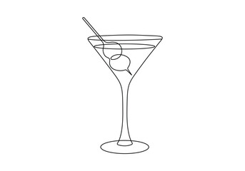 One continuous line drawing of cocktail wine glass symbol concept Silhouette of alcoholic drink. Vector illustration