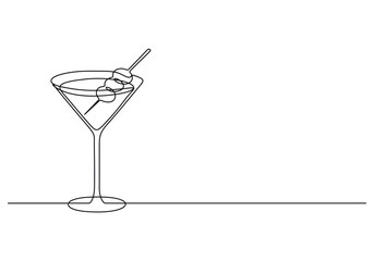 One continuous line drawing of cocktail wine glass symbol concept Silhouette of alcoholic drink. Vector illustration