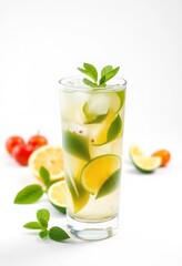 Fototapeta premium Refreshing mojito cocktail in a glass, isolated on white, image, photography, mixed drink
