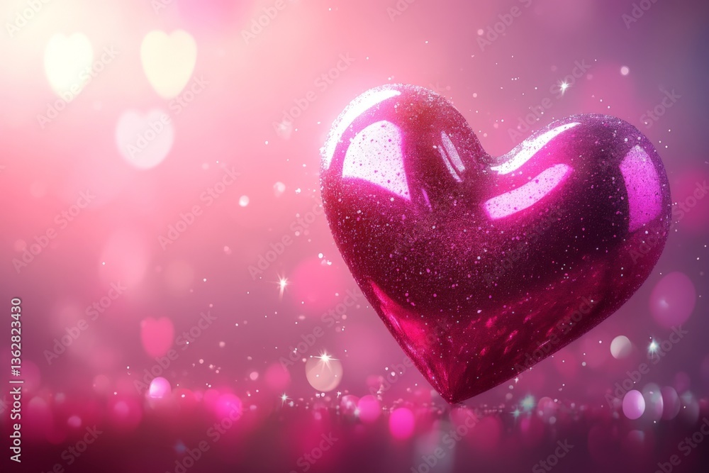 Aufkleber shimmering pink heart sparkling against a soft blurred background conveying feelings of love and aff