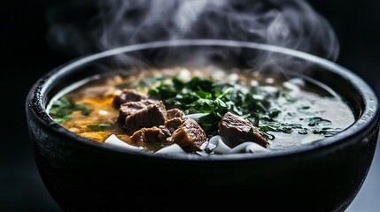 Authentic Vietnamese pho steaming broth thinly sliced beef and fresh herbs