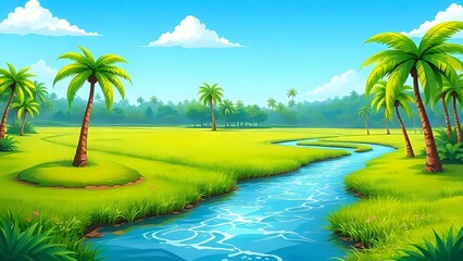 tropical island with palm trees cartoon illustration background 