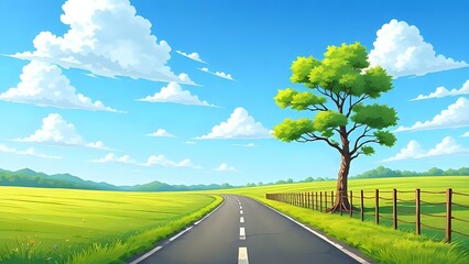road in the countryside cartoon background 