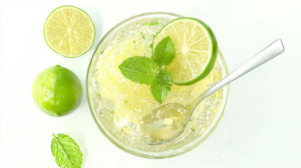 Refreshing lime and mint sorbet delight with fresh ingredients for summer treats