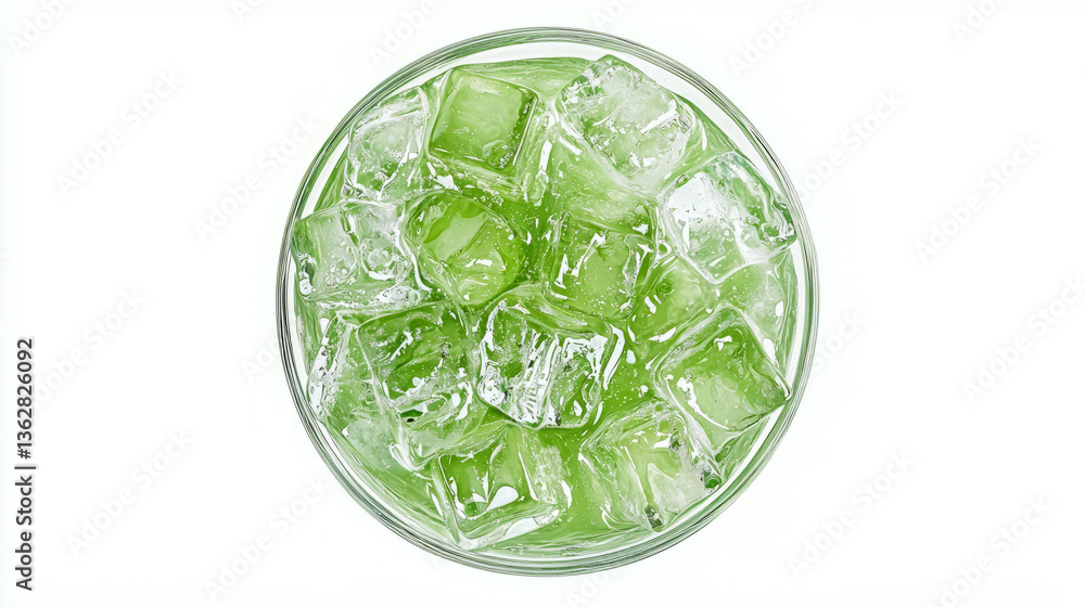 Poster Refreshing lime juice with ice cubes in clear glass for summer beverages and design