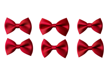 Red satin bows arranged in two rows on a transparent background