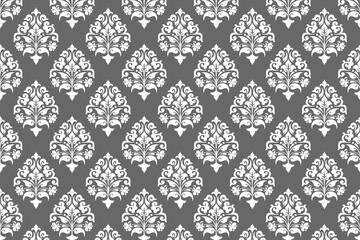 Elegant damask pattern in grayscale, perfect for vintage wallpaper, textile, and decorative backgrounds. Classic and timeless design.