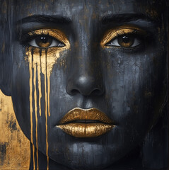 Crying woman with golden tears