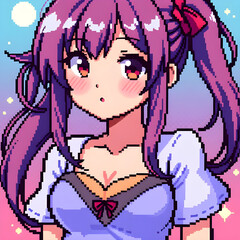 Pixelated Anime Girl with Crop T-shirt: Retro Waifu Art