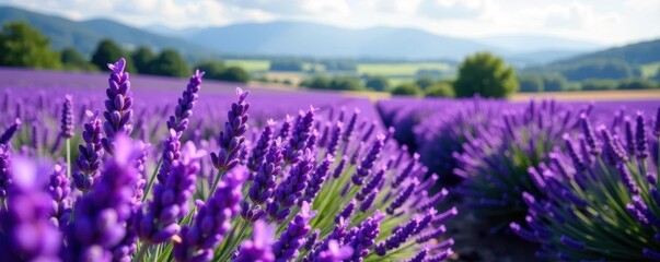 Austrian lavender plantation, vibrant purple blooms, lavender, stock photo, image