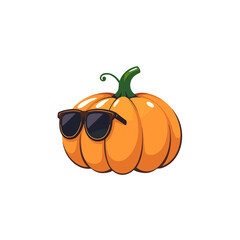 Playful illustration of a pumpkin wearing sunglasses on a white background 