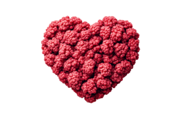 Heart shaped cluster of red raspberries on a transparent background