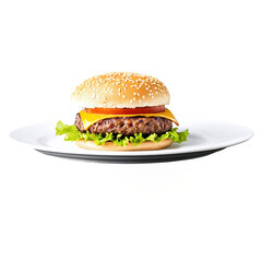 burger on a plate isolated on transparent background