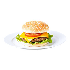 burger on a plate isolated on transparent background