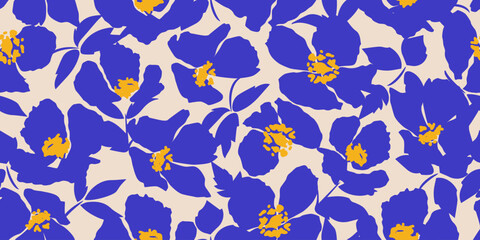 Exotic hand drawn flowers, seamless patterns with floral for fabric, textiles, clothing, wallpaper, wall art, cover, banner, home decor, abstract backgrounds.