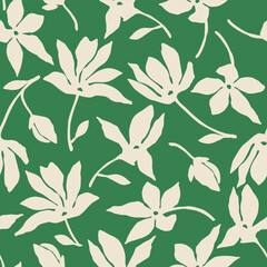 Hand drawn flowers backgrounds. Seamless patterns with floral for fabric, textiles, clothing, packaging, cover, banner, poster, interior decor. Vector illustration.