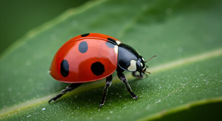 Naklejka premium macro image of a ladybug on leaf
