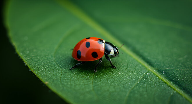 macro image of a ladybug on leaf