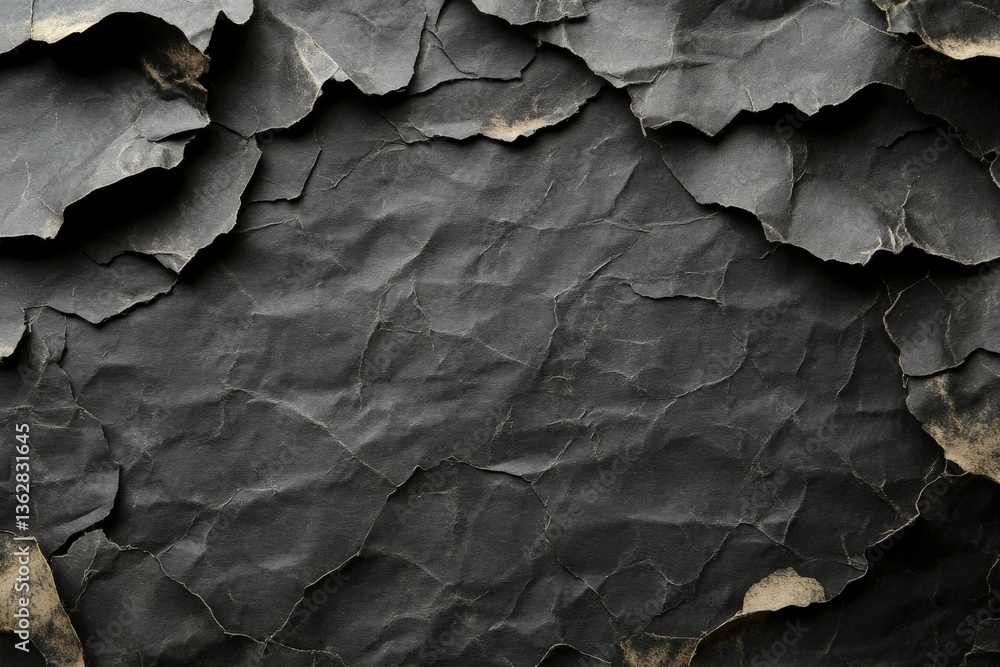 Poster Textured black paper with crumpled layers creating an abstract background design for artistic projects and presentations