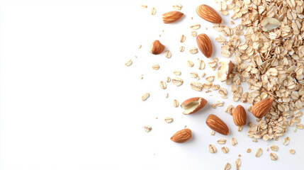 Healthy breakfast concept with oat flakes and nuts for nutrition and wellness