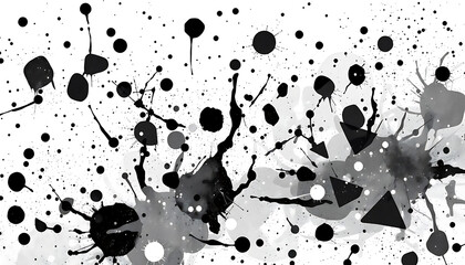 Dynamic black and white abstract background with paint splashes and brush strokes