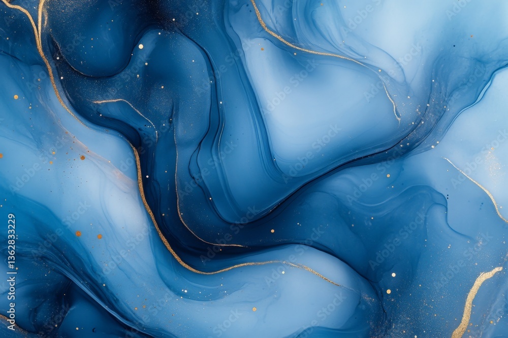 Aufkleber beautiful abstract blue artwork with flowing patterns and golden accents creates a calming and elega