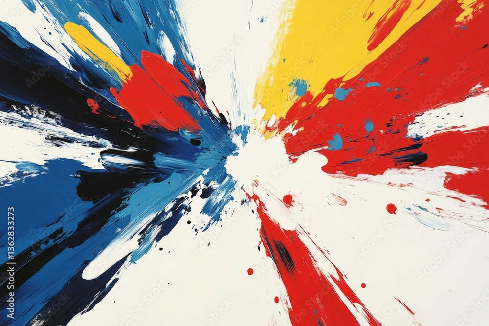 Poster vibrant abstract art showcasing dynamic colors and bold brushstrokes with a focus on blue, red, and 