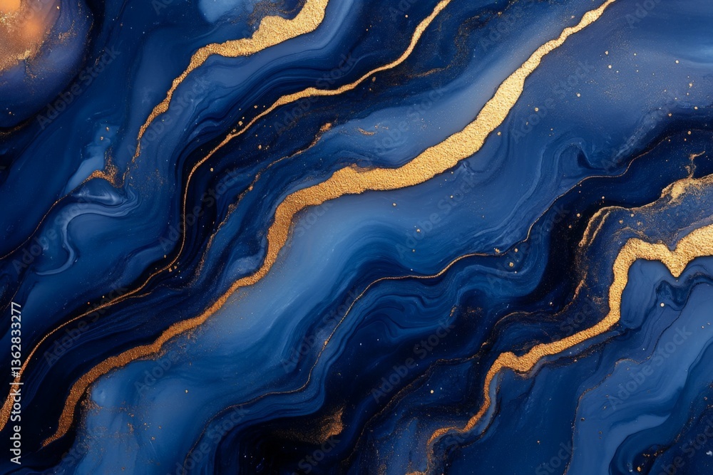Aufkleber fluid art with navy blue and gold accents creating an abstract design