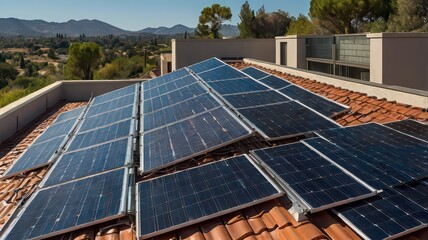 Fototapeta premium Solar Panels Installed on Dry Land for Renewable Energy Production