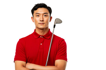 Confident golfer posing with club on transparent background