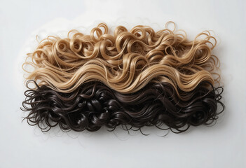 Curly hair extensions showcasing a blend of blonde and black hues. These extensions offer diverse styling options for various hair types and occasions, enhancing personal looks