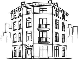 City building. Hand drawn vector illustration