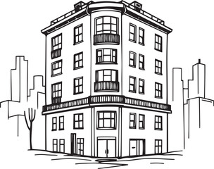 City building. Hand drawn vector illustration