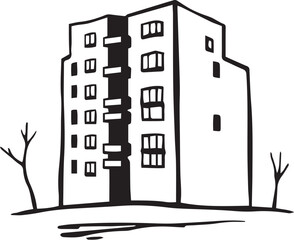 Naklejka premium City building. Hand drawn vector illustration