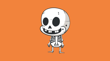 Cartoon Skeleton Character on Orange Background